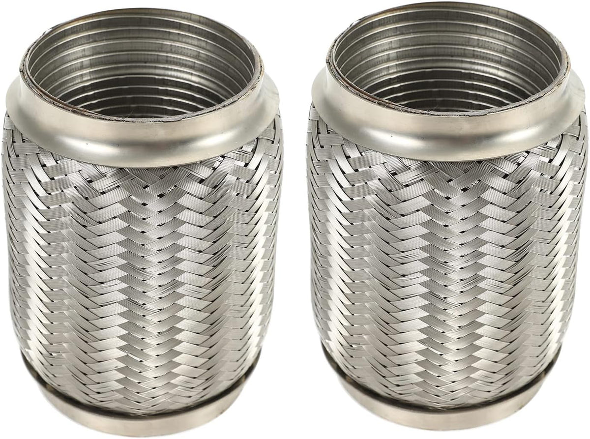2PCS Stainless Steel Exhaust Flex Pipe Double Braid 3.5" x 6" Long Heavy Duty V204