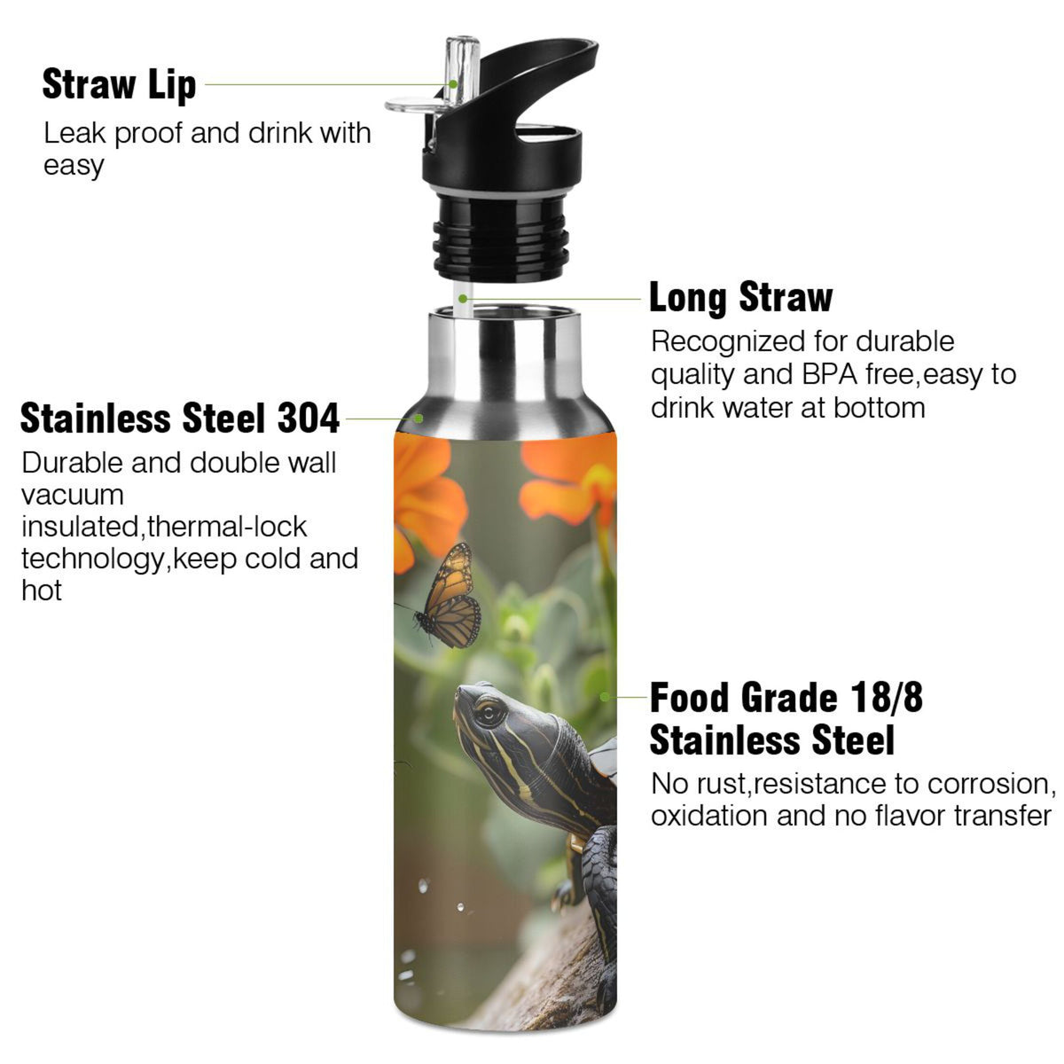 Insulated Stainless Steel Water Bottle with Straw Lid, 20 oz A364