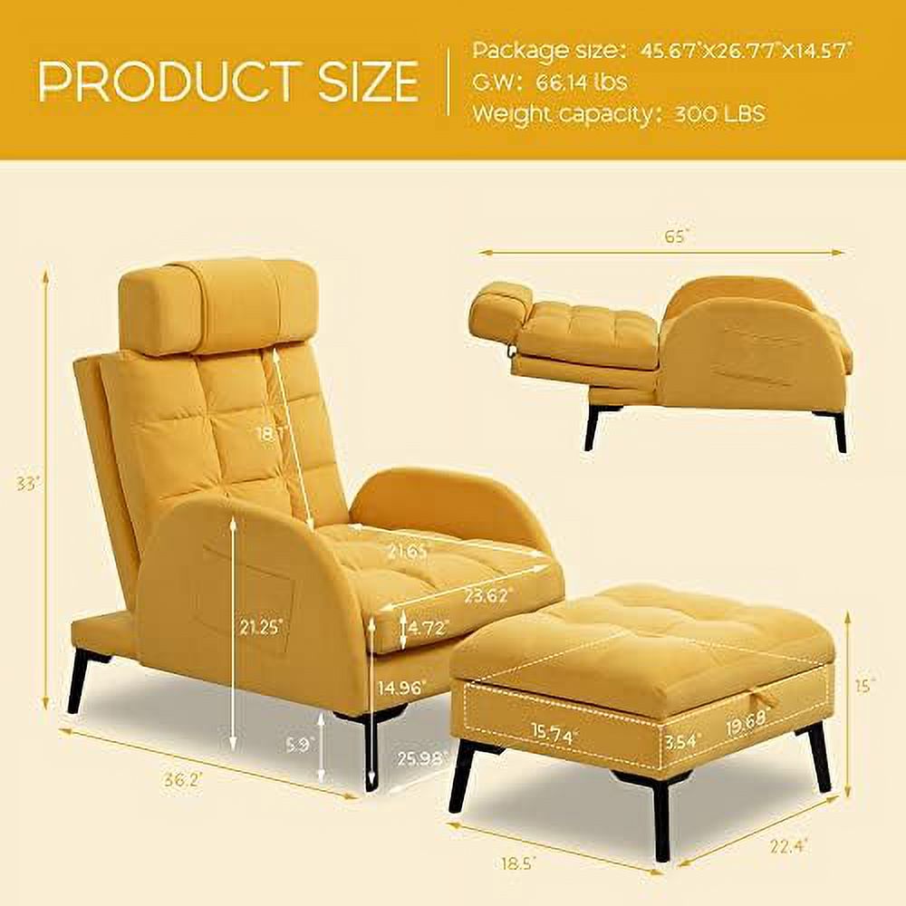 Yellow Velvet Accent Chair with Ottoman C2533