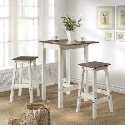 White Distressed Drop Leaf Table and 2 Stools Dining Set O49242