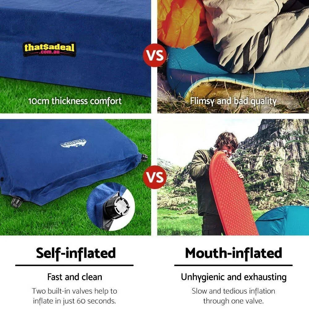 Self Inflating Camping Sleeping Mat Double Navy 10cm Thick Q86407