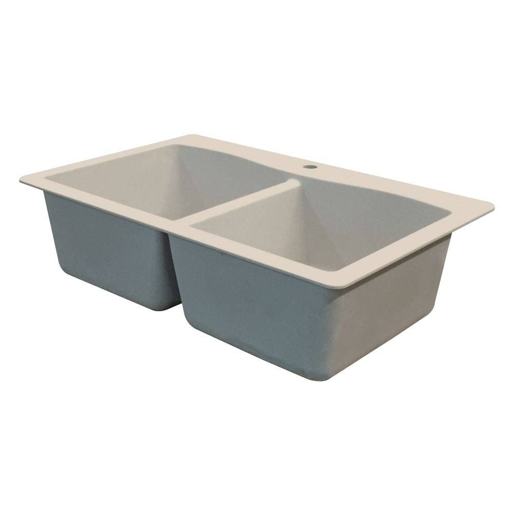 White Double-Basin Granite Drop-In 2-Hole Kitchen Sink M9331