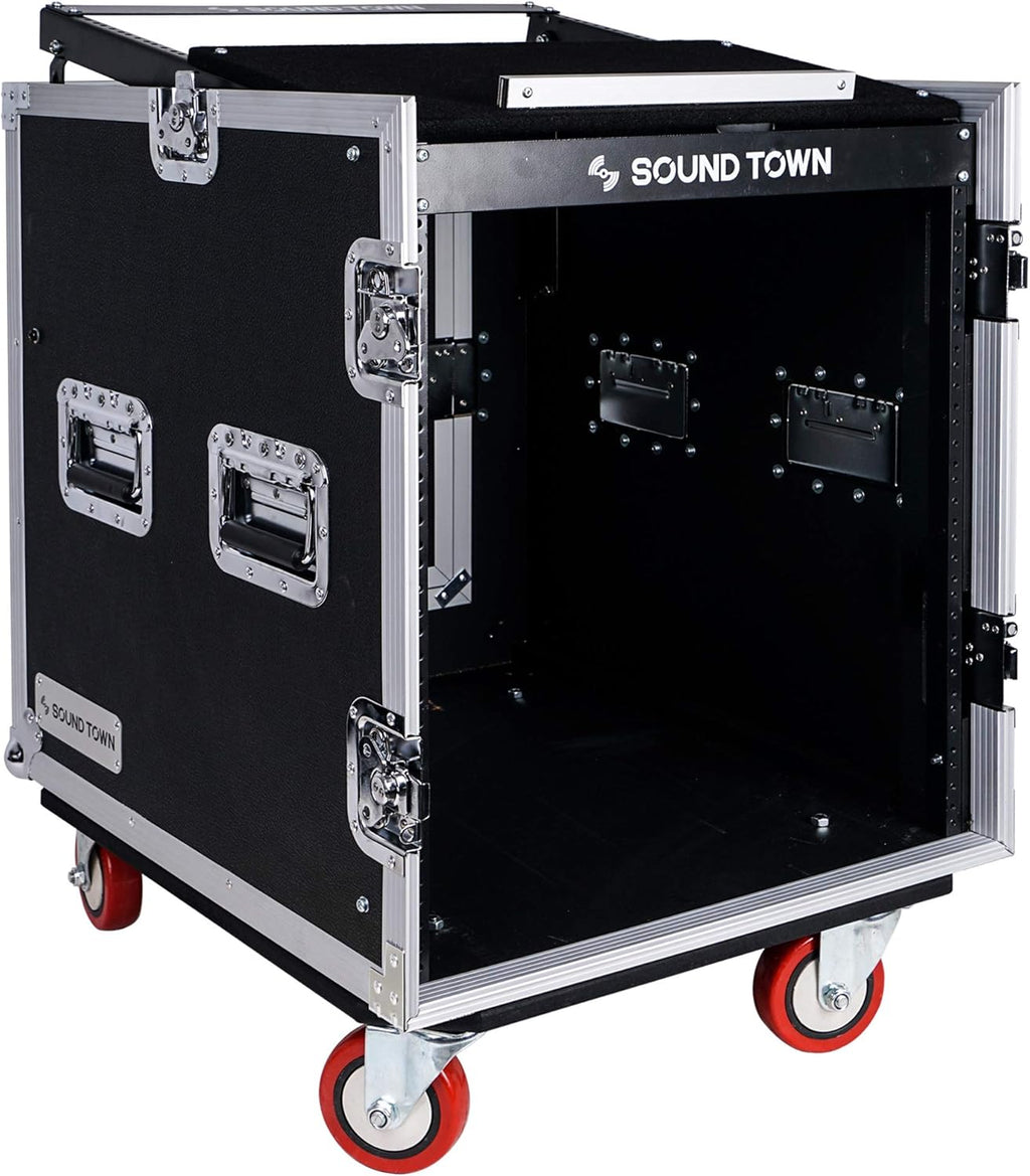12U PA DJ Rack Case with Slant Mixer Top and Casters W445