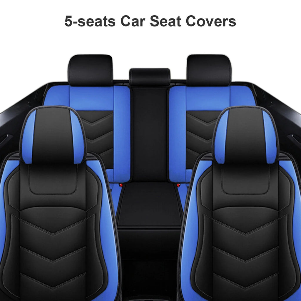 Black Blue Waterproof PU Leather 5 Seats Car Seat Covers Full Set R61925