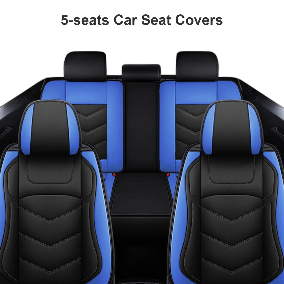 Black Blue Waterproof PU Leather 5 Seats Car Seat Covers Full Set R61925