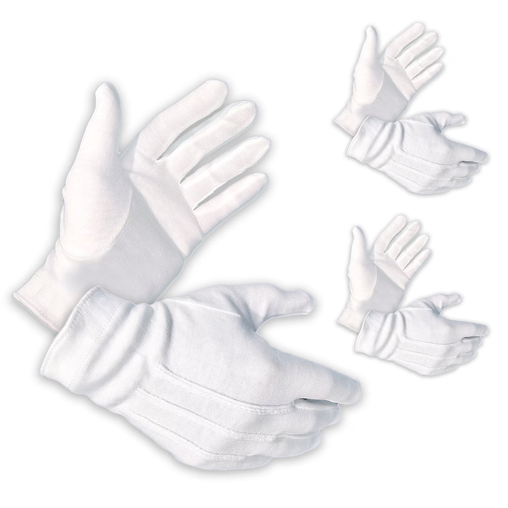 3 Pairs 100% Cotton White Parade Dress Gloves D605991