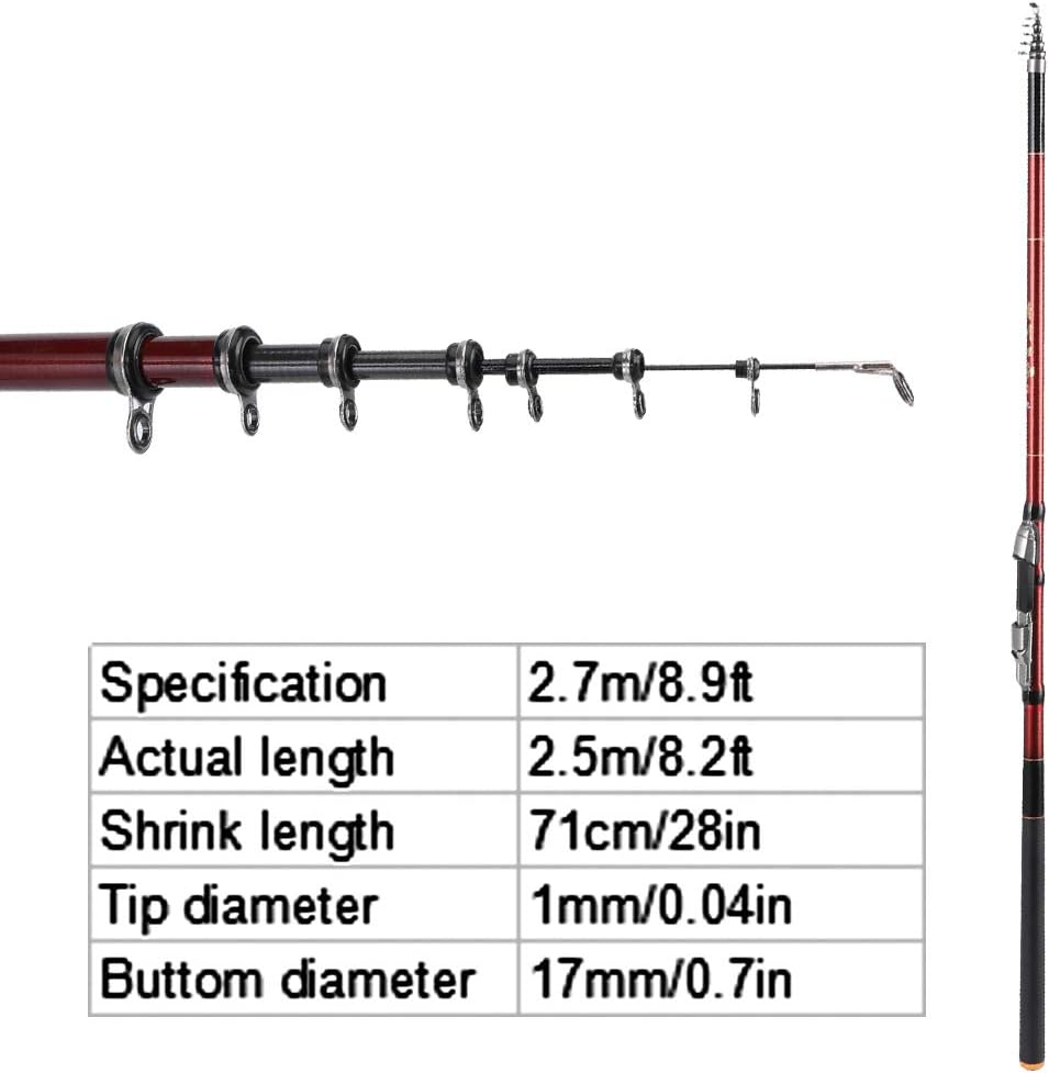 27088‑270 Portable Sea Rock Fishing Pole Carbon Rod 5 Sections 2.7M B1869