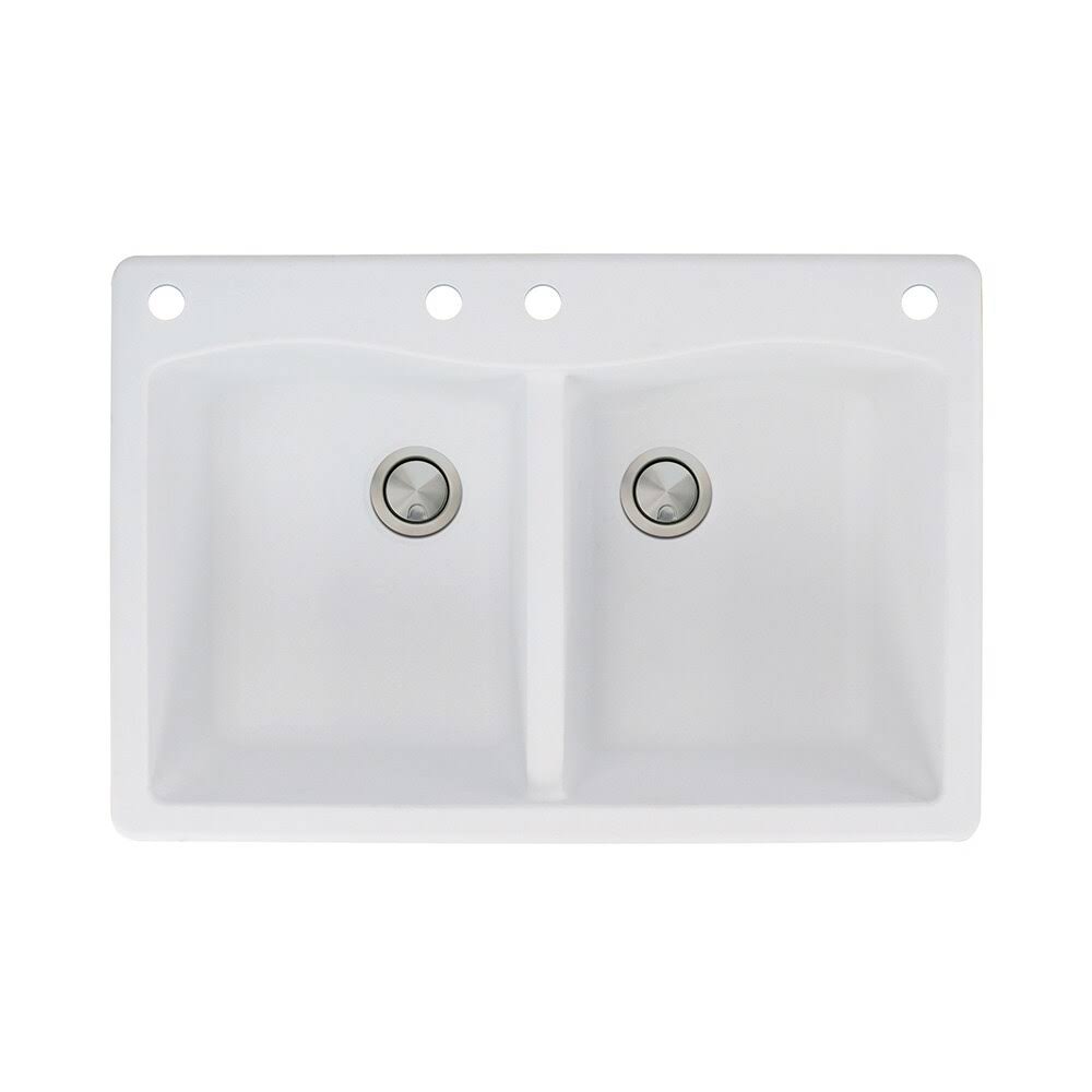 White Double-Basin Granite Drop-In 2-Hole Kitchen Sink M9331