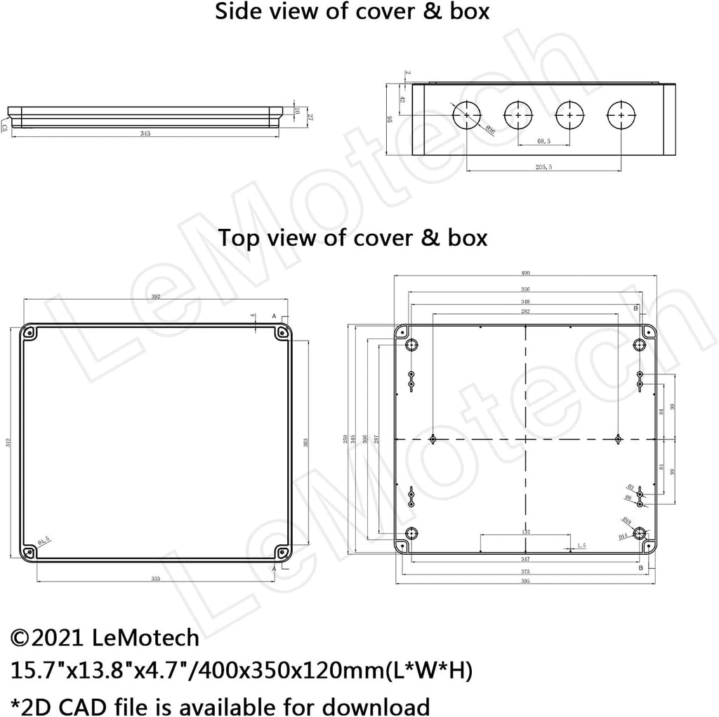 White ABS Plastic IP65 Junction Box Electrical Project Enclosure 15.7 x 13.8 x 4.7 inch Pack of 2 V150664