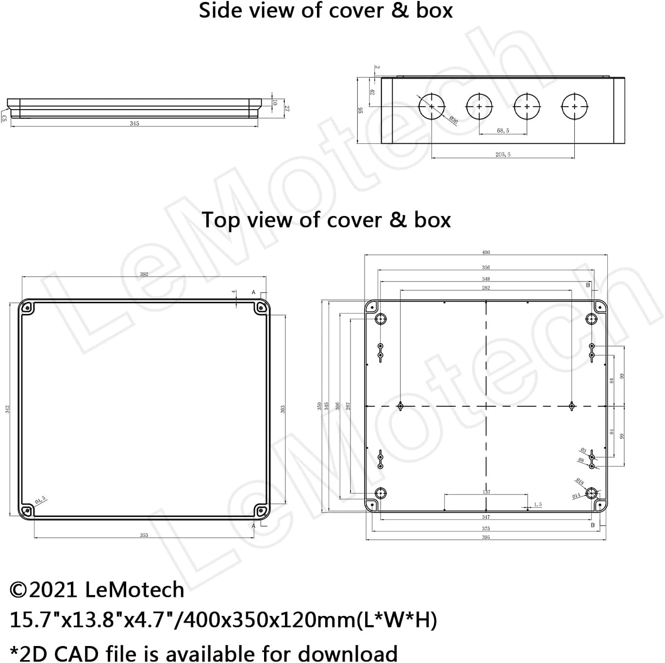 White ABS Plastic IP65 Junction Box Electrical Project Enclosure 15.7 x 13.8 x 4.7 inch Pack of 2 V150664
