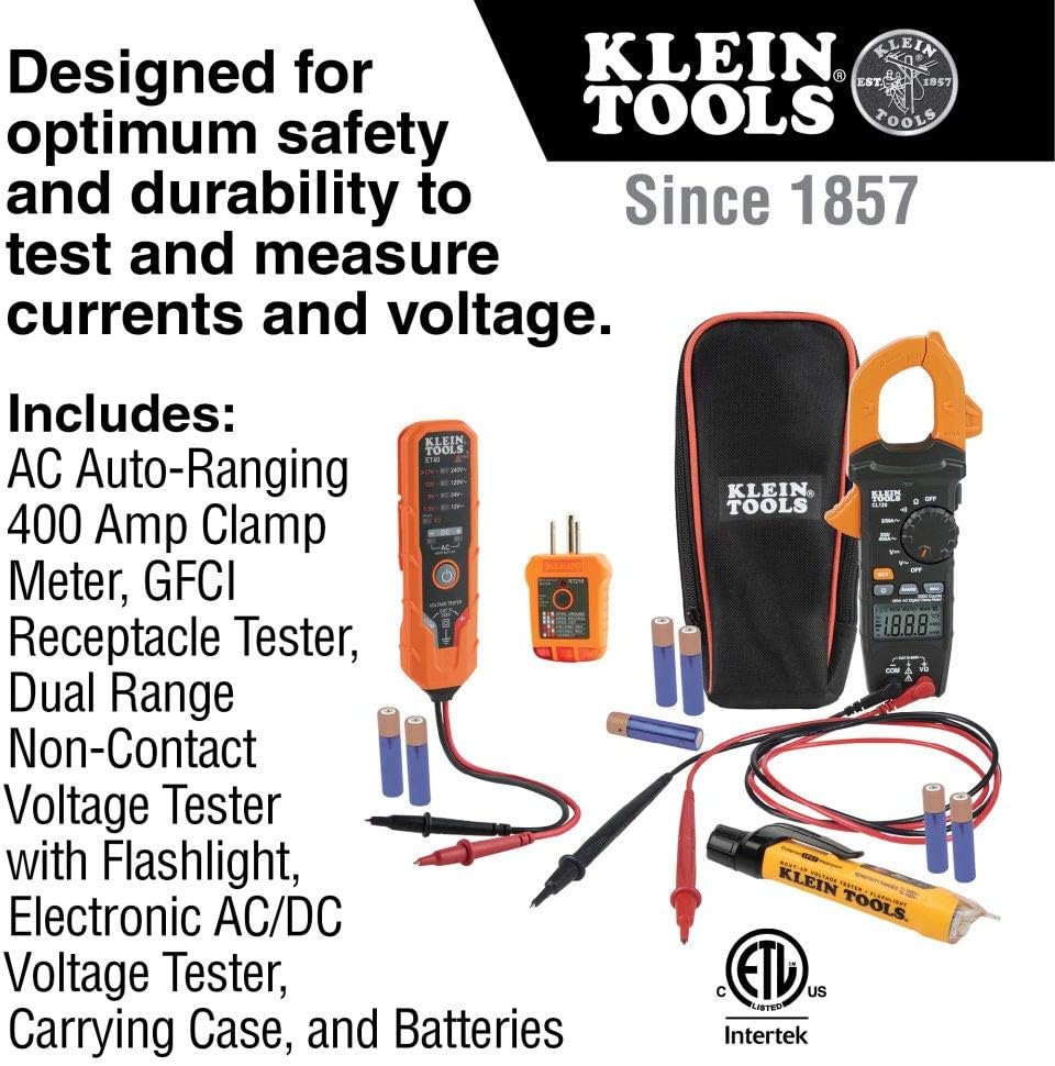 Electrical Voltage Test Kit with Clamp Meter, Three Testers, Test Leads, Pouch and Batteries M7242