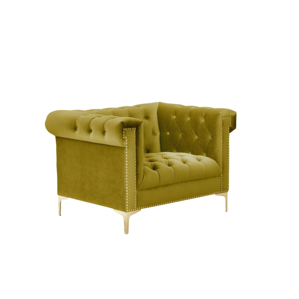Cognac Velvet Button Tufted Club Chair Y5643