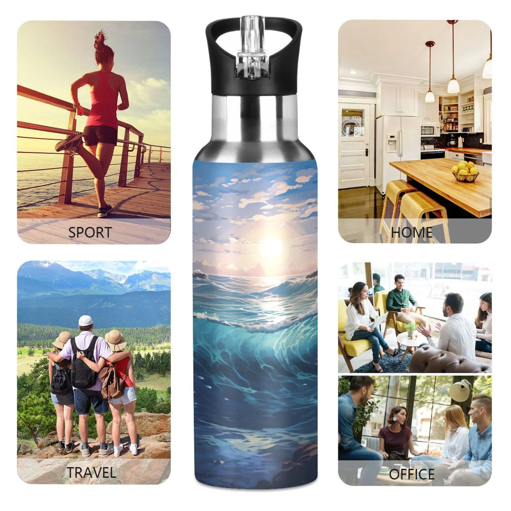 Stainless Steel Insulated Thermos Vacuum Flask Water Bottle with Straw Lid Y7312