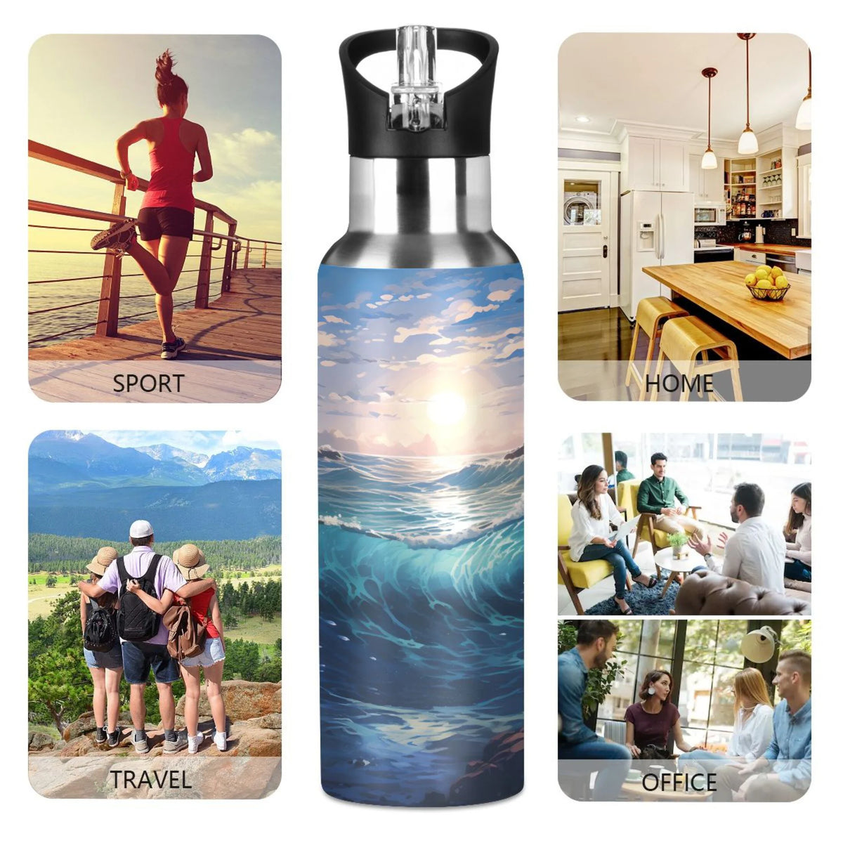 Stainless Steel Insulated Thermos Vacuum Flask Water Bottle with Straw Lid Y7312