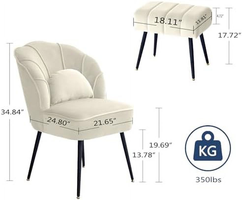 Beige Velvet Accent Chair with Ottoman and Metal Legs N164