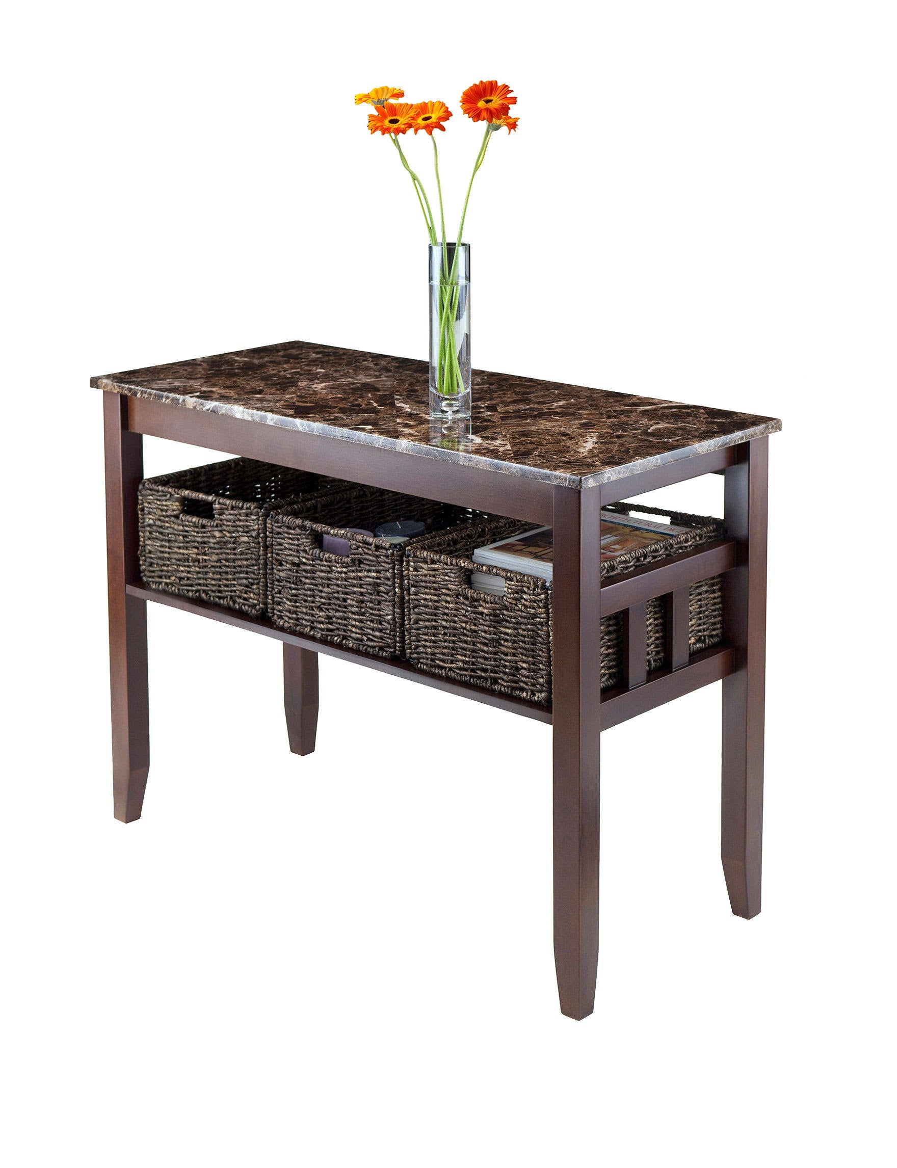 Faux Marble Console Table with 3 Baskets R294