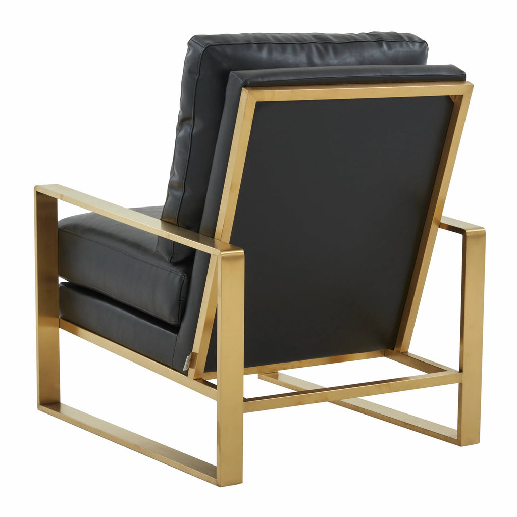 Black Leather Arm Chair Set of 2 and Octagonal Coffee Table with Gold Geometric Base T906
