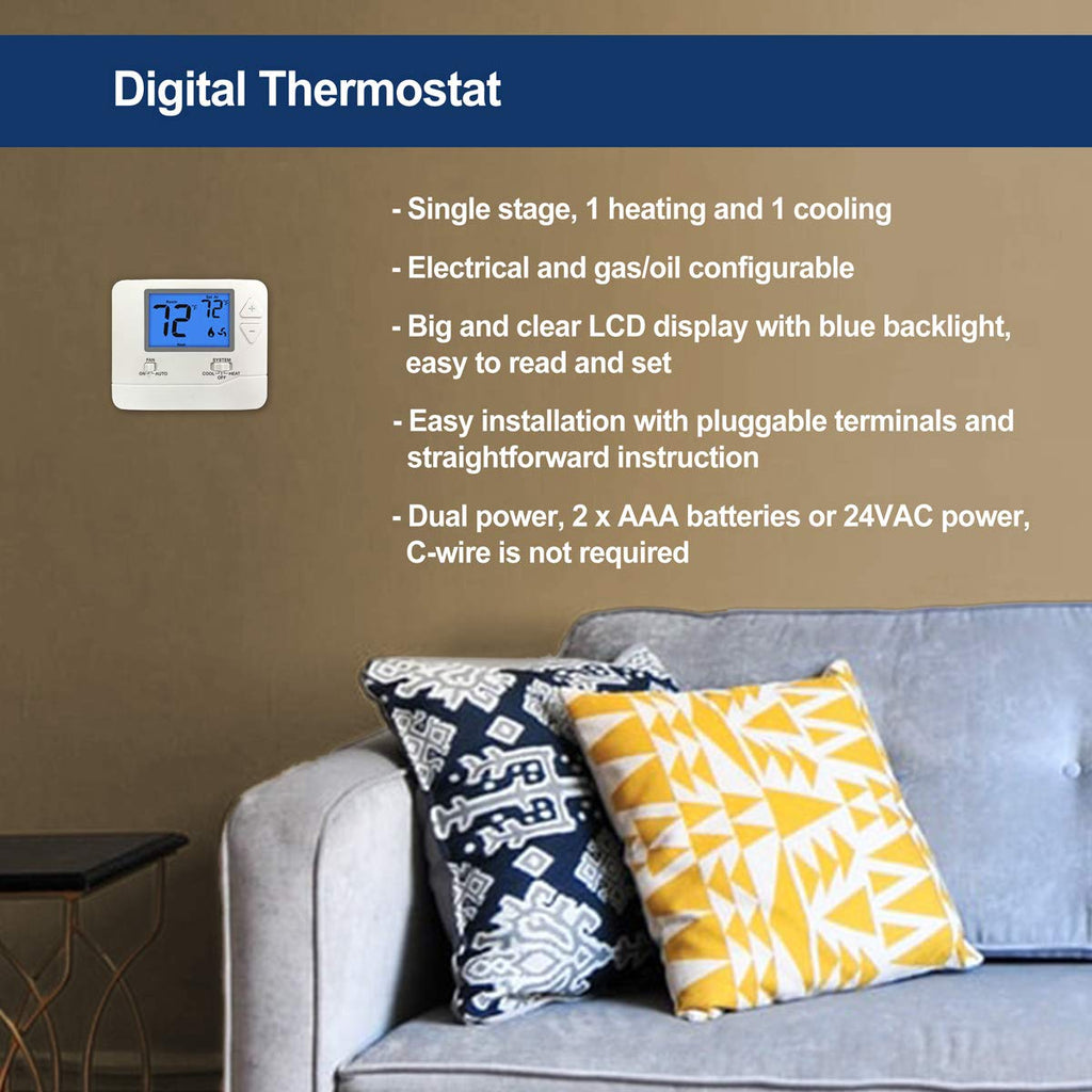 2PK White Non-Programmable Digital Thermostat with Large LCD Display H1664