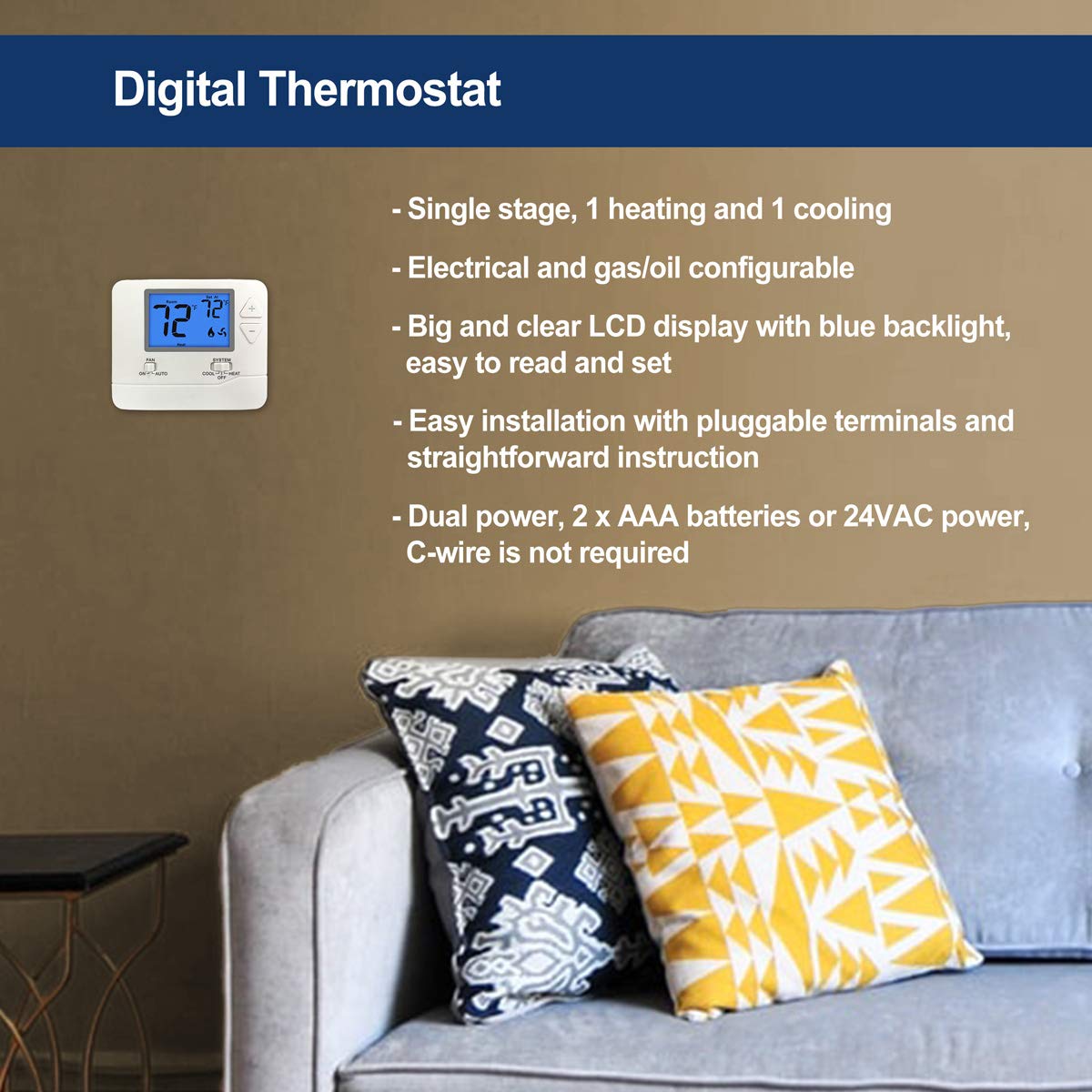 2PK White Non-Programmable Digital Thermostat with Large LCD Display H1664