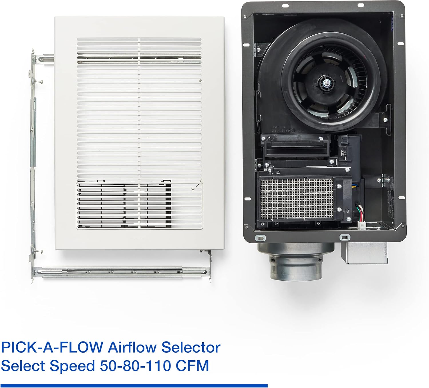 WhisperWarm DC Bathroom Fan with Heater, 50-80-110 CFM E497