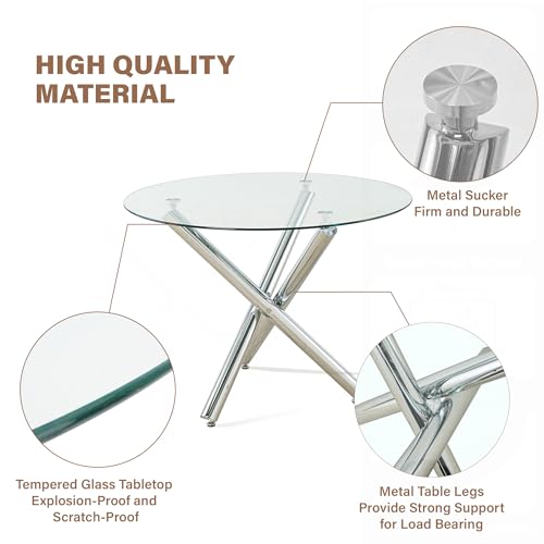 47'' Round Glass Dining Table Set for 4 with Clear Acrylic Chair P957