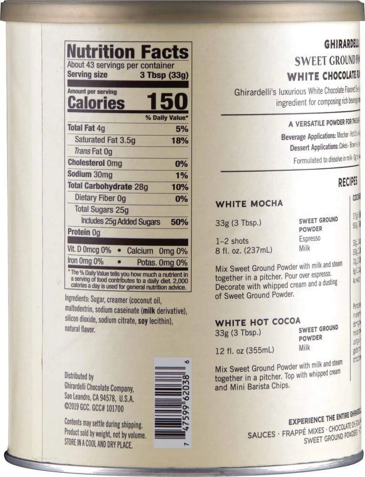 Sweet Ground White Chocolate Flavor Beverage Mix Q878
