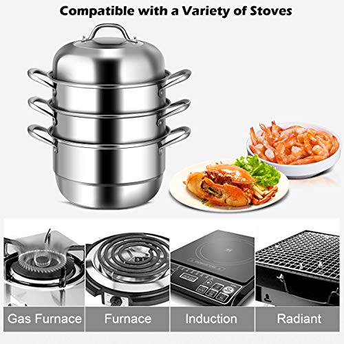 11 Inch Stainless Steel Steamer Pot with Tempered Glass Lid Q298153