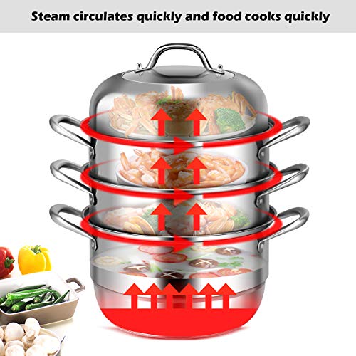 11 Inch Stainless Steel Steamer Pot with Tempered Glass Lid Q298153