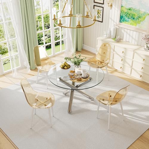 47'' Round Glass Dining Table Set for 4 with Clear Acrylic Chair P957