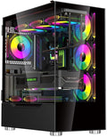 Black ATX Mid Tower Computer Case with Dual Tempered Glass Panel and 4 x ARGB 120mm Fans L135