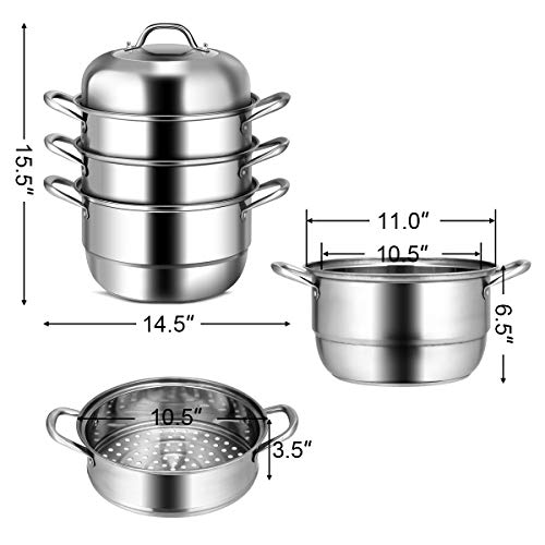 11 Inch Stainless Steel Steamer Pot with Tempered Glass Lid Q298153