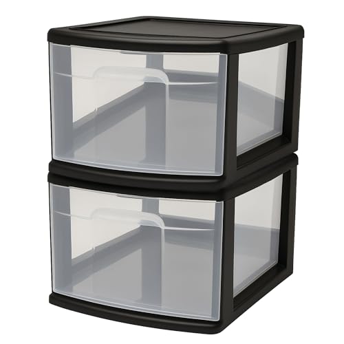 2-Pack 1-Drawer Clear Plastic Storage Cart, White Frame D28747