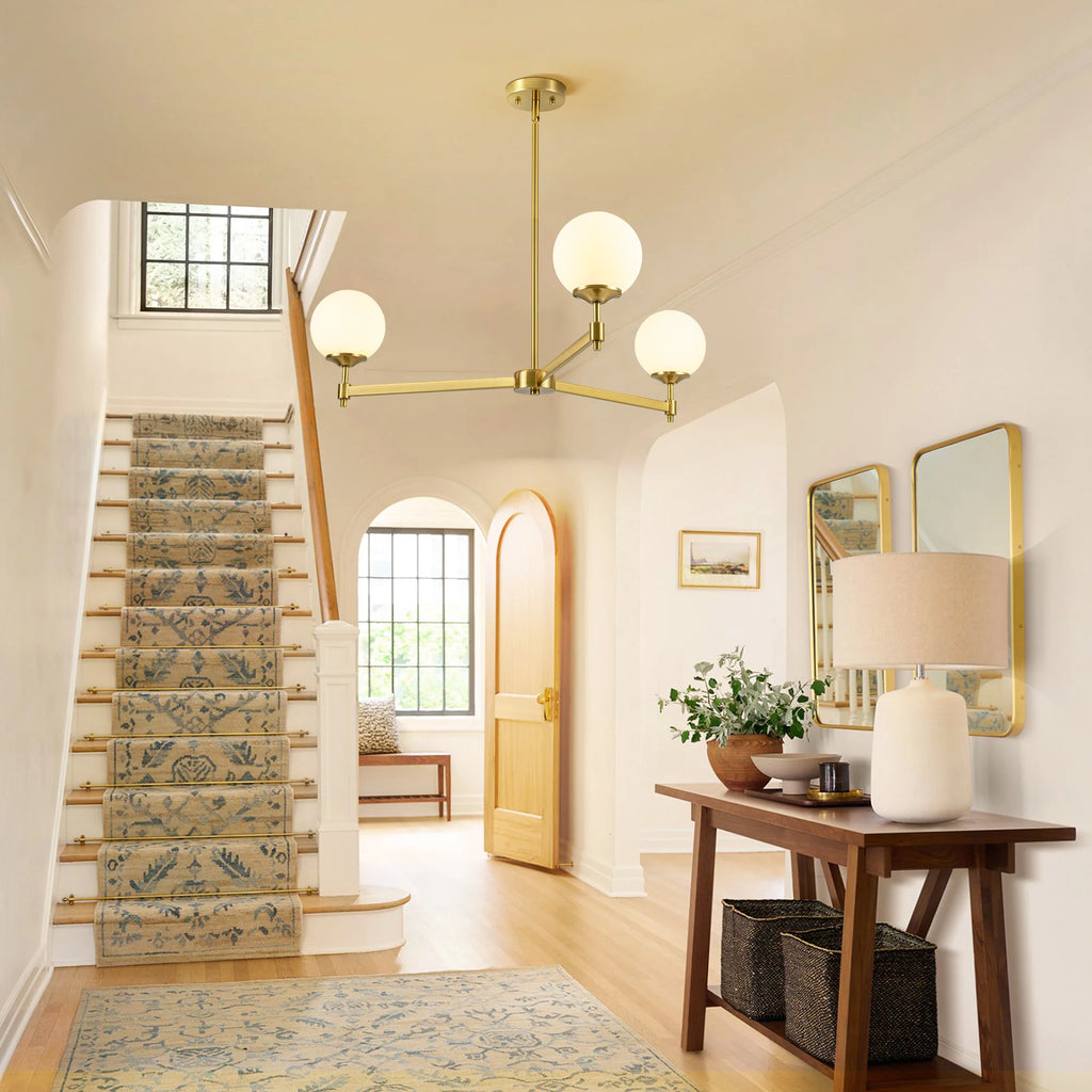 3-Light Dimmable Glass Globe Chandelier W17502
