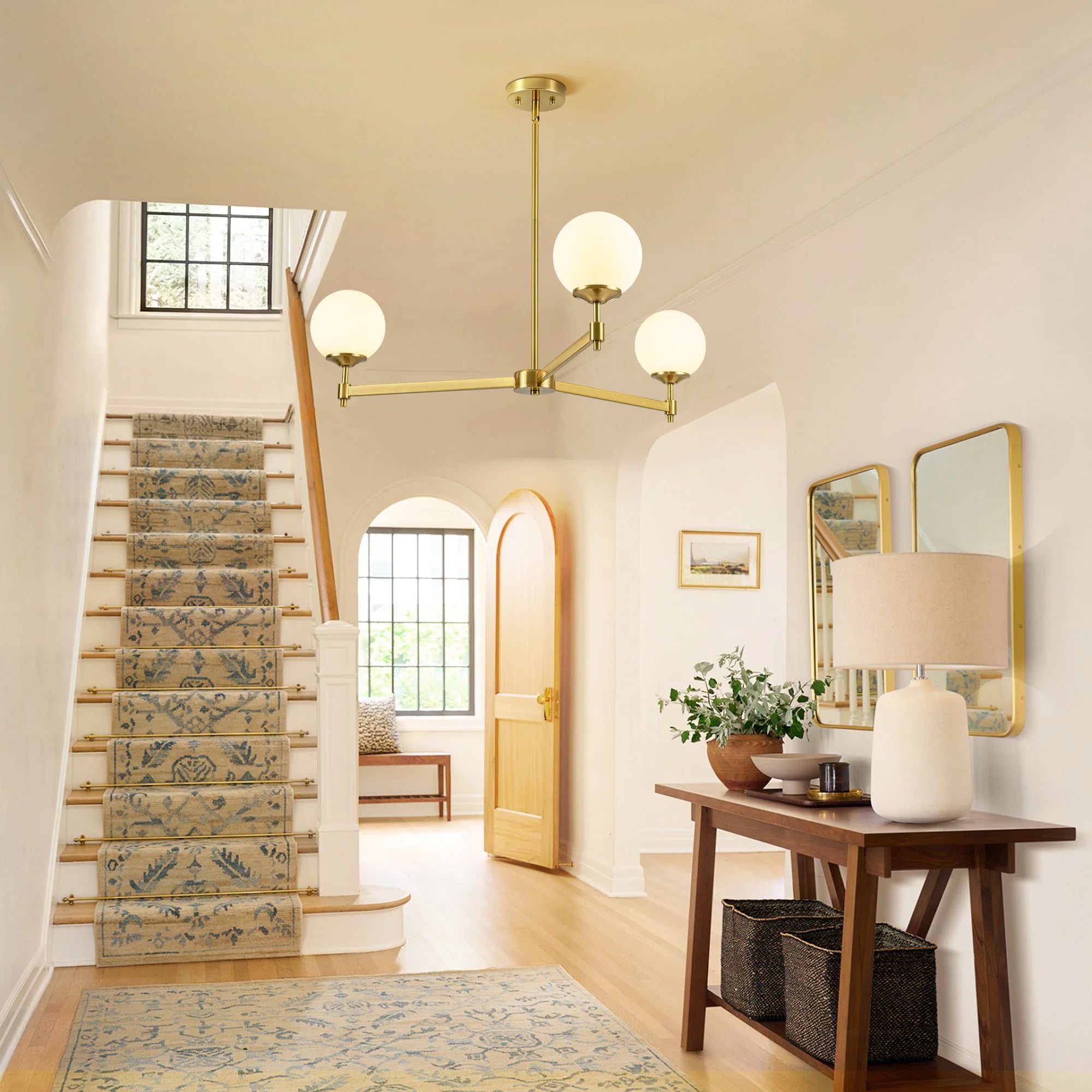 3-Light Dimmable Glass Globe Chandelier W17502