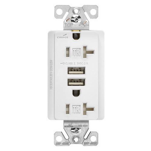 Tamper-Resistant Duplex Receptacle with USB Charger, 125 Volt, 20 Amp E398
