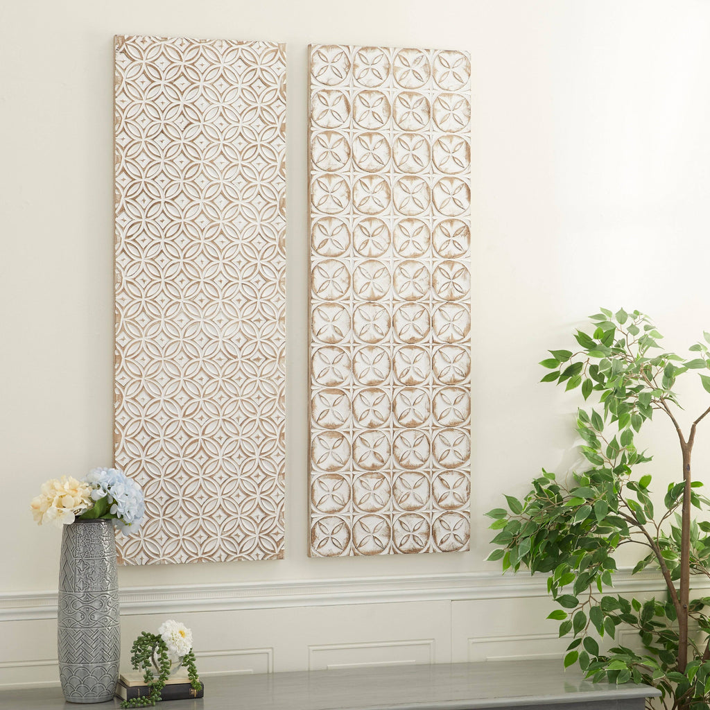 Rectangular White and Beige Wood Wall Decor 16 in. x 48 in. H419
