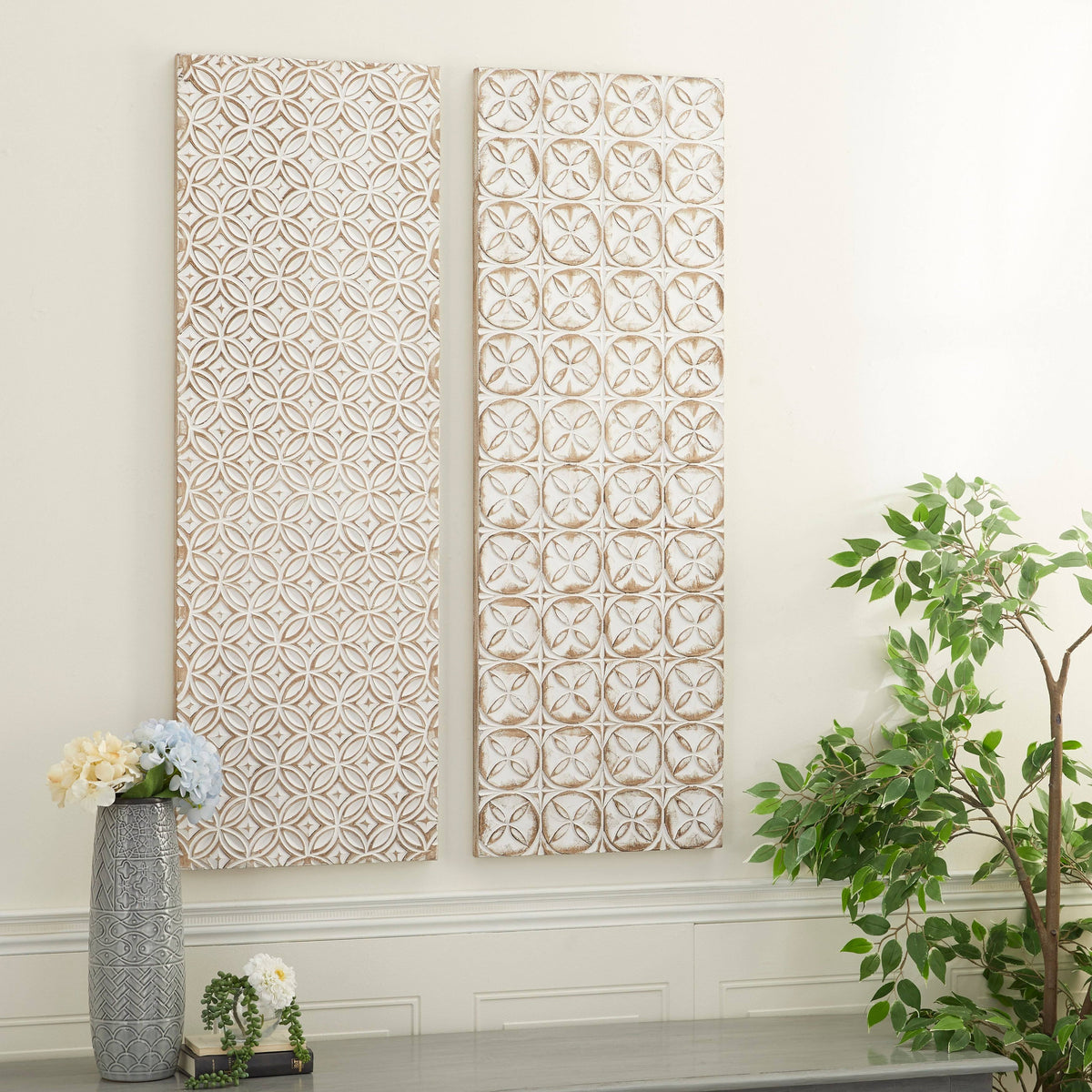 Rectangular White and Beige Wood Wall Decor 16 in. x 48 in. H419