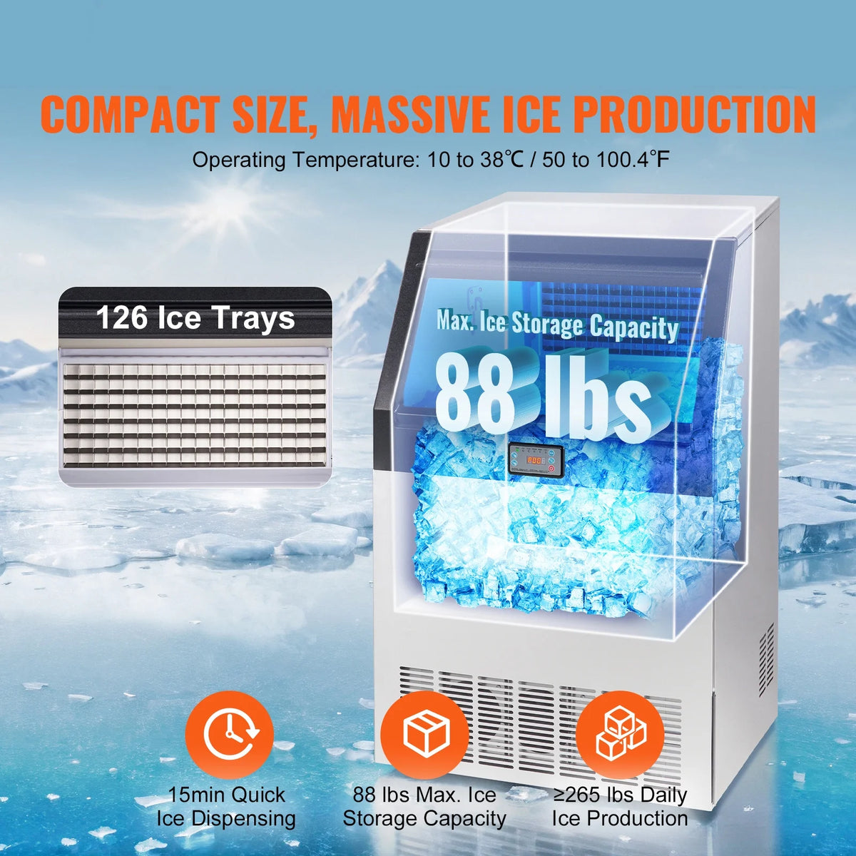 Commercial Ice Maker Freestanding Cabinet Machine 265lbs/24H P93714