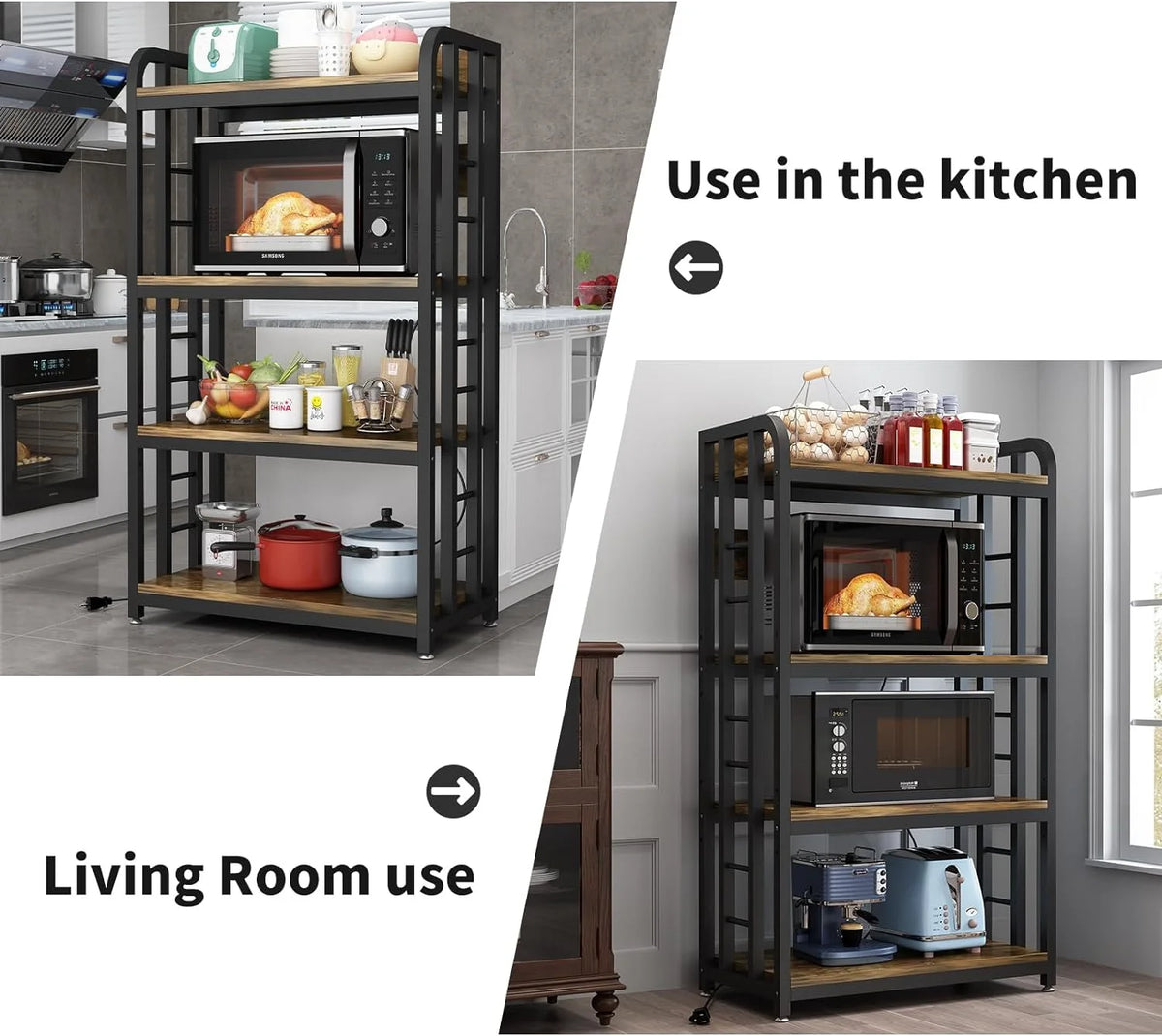 Rustic Brown 4-Tier Kitchen Baker's Rack with Power Outlet A84672
