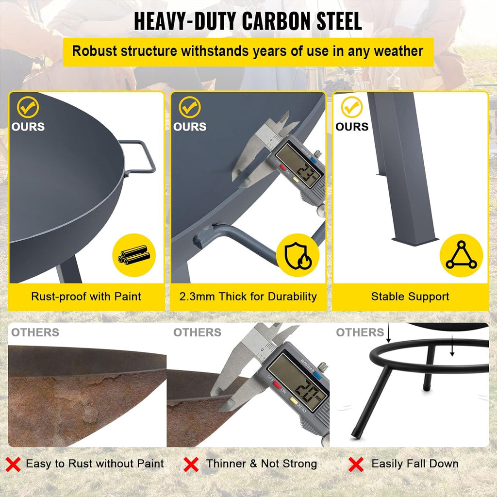 34-Inch Round Carbon Steel Fire Pit Bowl with Drain Hole and Handles B702747