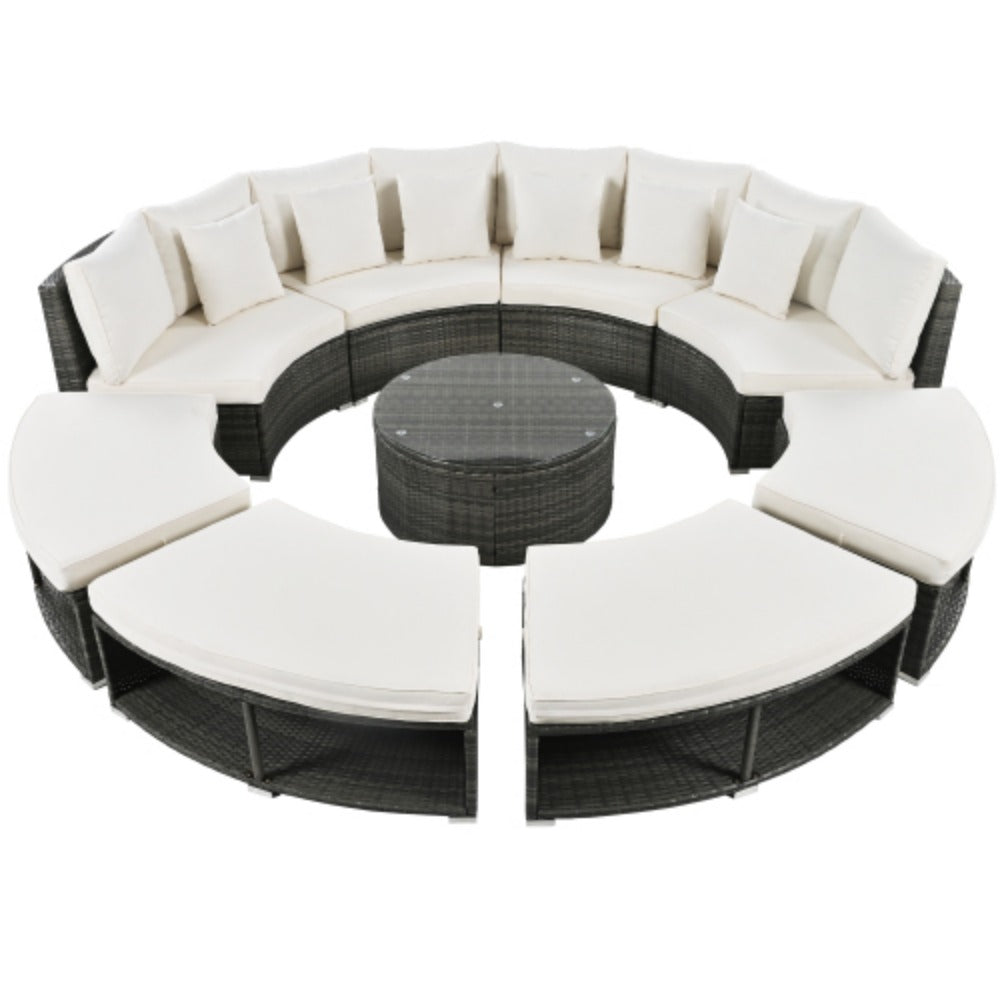 9-Piece Rattan Wicker Outdoor Sofa Set with Tempered Glass Coffee Table L834
