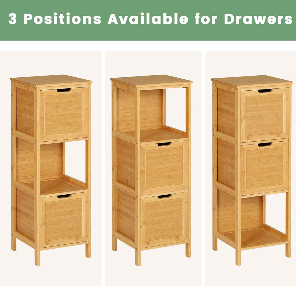 Bamboo Freestanding Corner Cabinet with 2 Removable Drawers and 3 Shelves Y538994