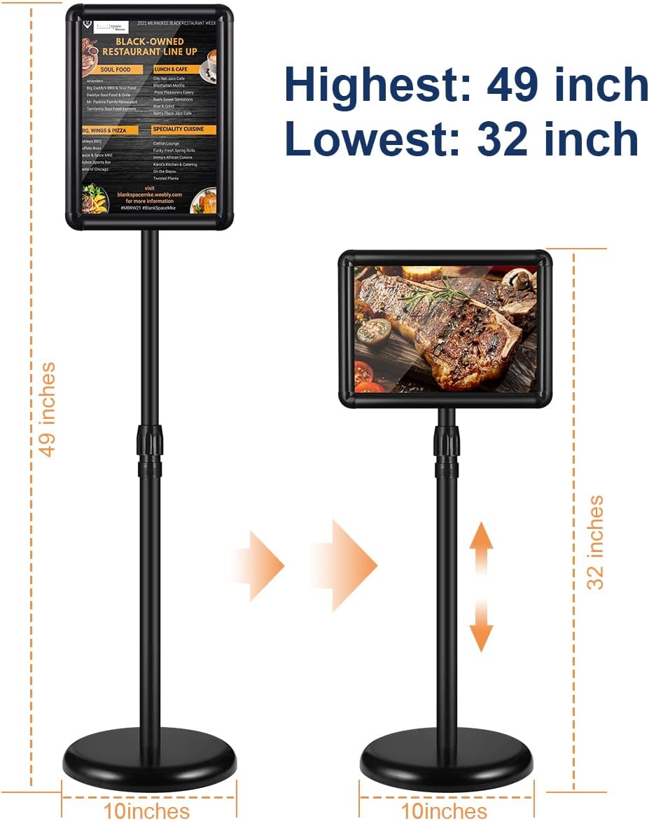 2 Pack Adjustable Floor Sign Stand 8.5x11 Inch Black U1269