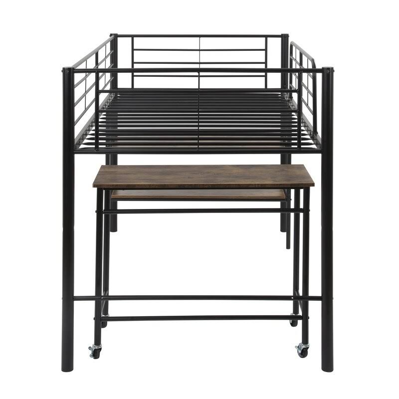 Twin Size Metal Loft Bed with Desk and Shelves S7866