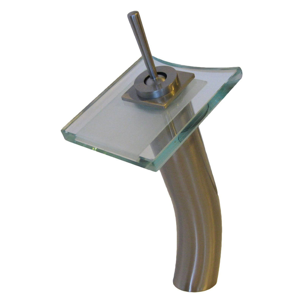 Brushed Nickel Clear Glass Single Lever Waterfall Vessel Faucet Z65234