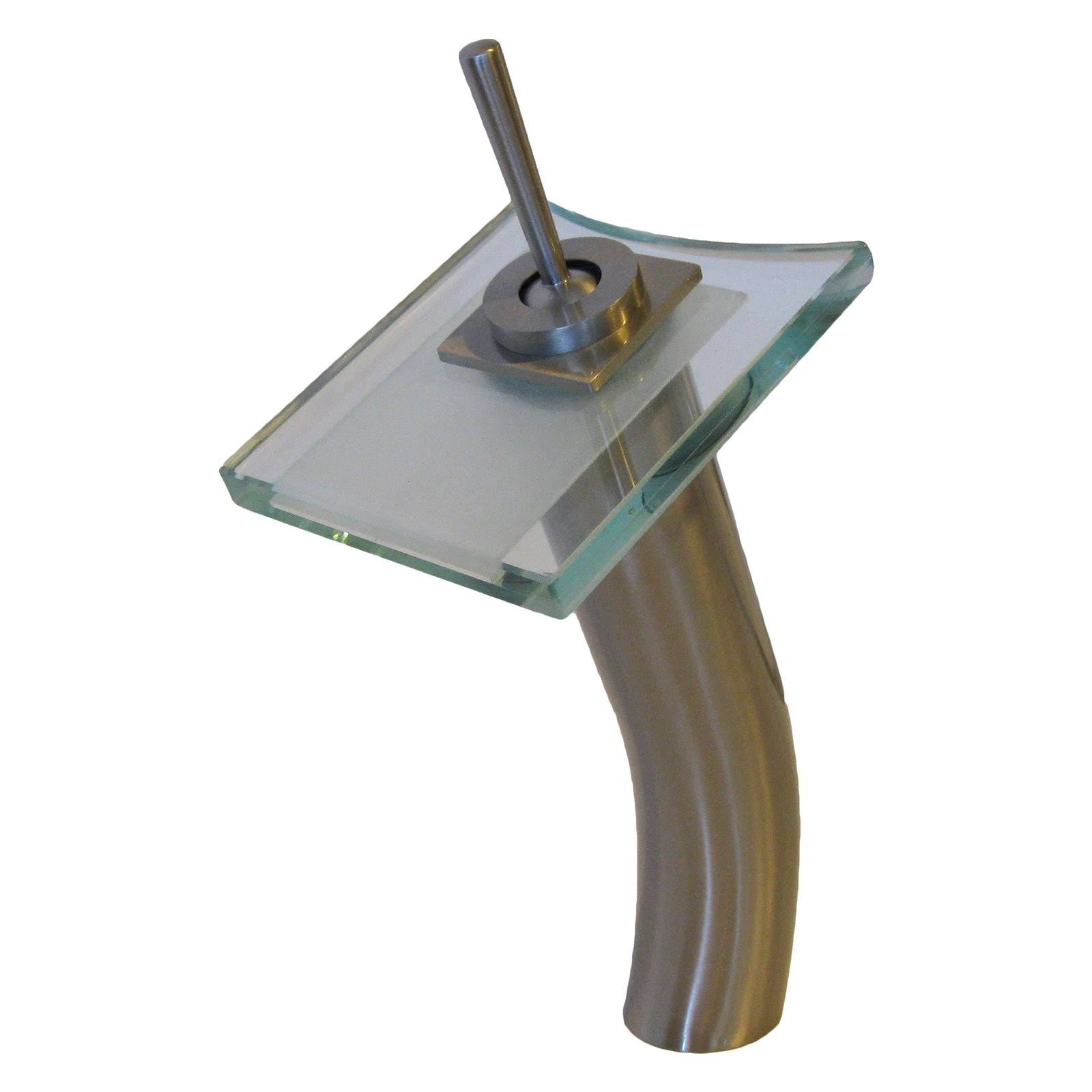Brushed Nickel Clear Glass Single Lever Waterfall Vessel Faucet Z65234