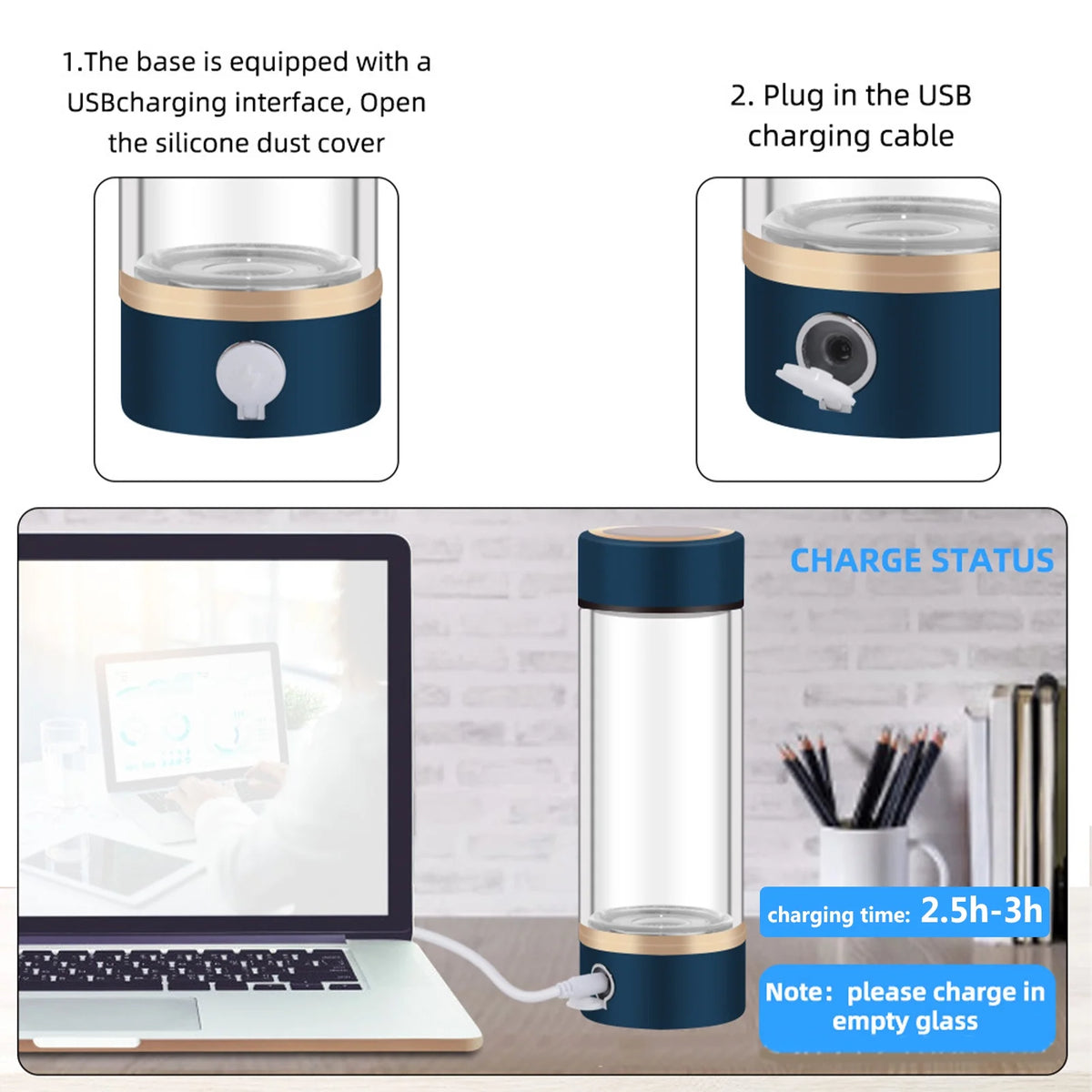 420ml Portable Hydrogen-Rich Generator Bottle Glass Cup Y547753