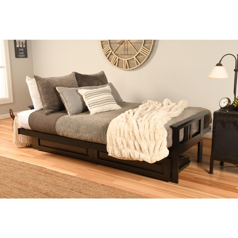 Black Finish Sofa with Storage and Removable Linen Mattress Cover R678