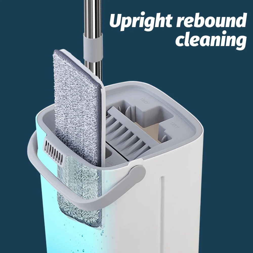 47 Inch Flat Mop and Bucket Set with 2 Microfiber Pads B84538