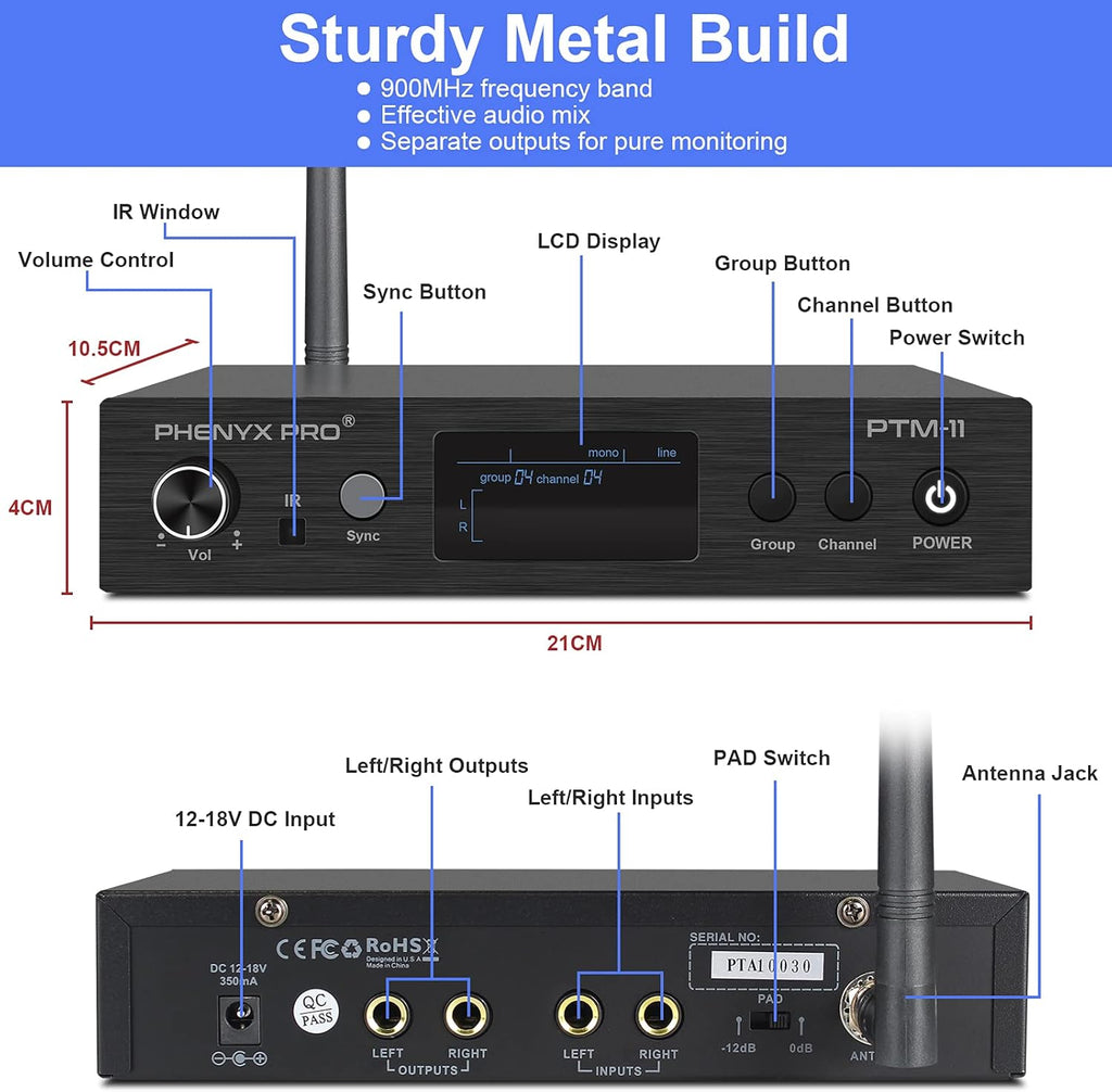 UHF Mono Wireless in-Ear Monitor System with Metal Transmitter and Bodypack Receiver U1569